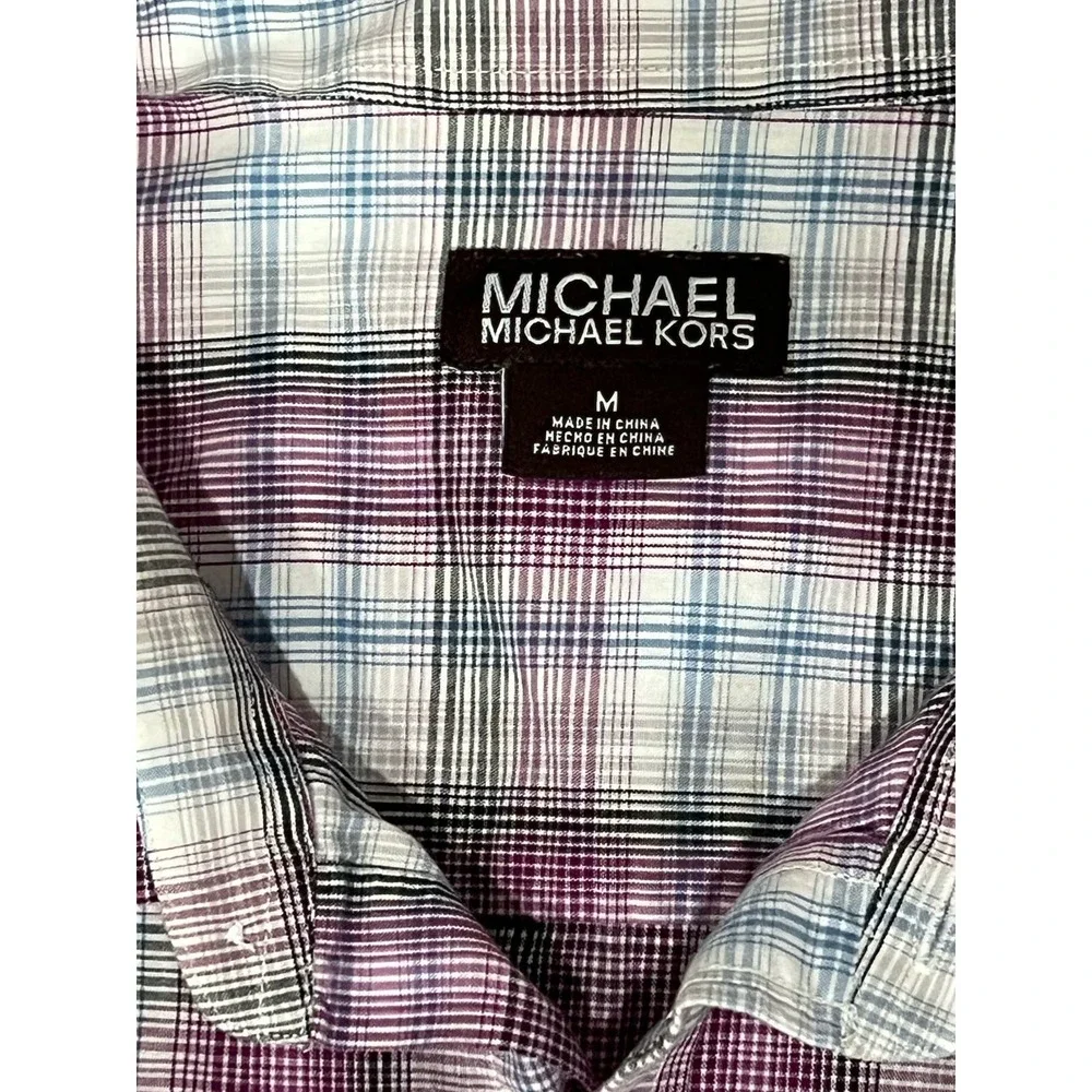 Michael Kors Purple Plaid Buttondown, M, #446-R‎ - Picture 3 of 4